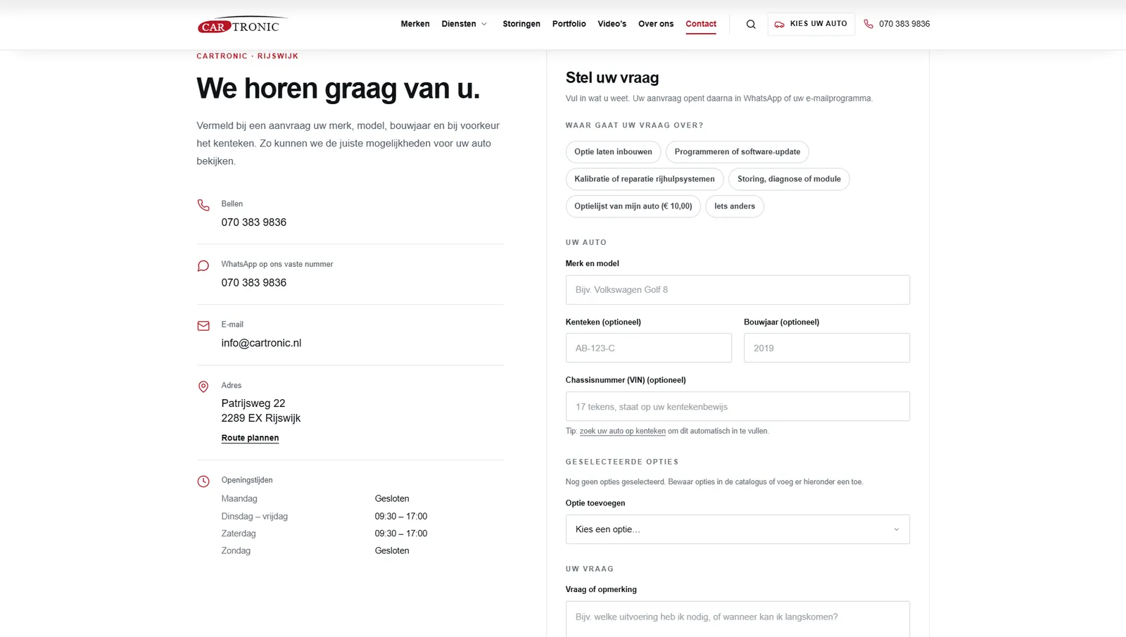 Contactpagina van CarTronic