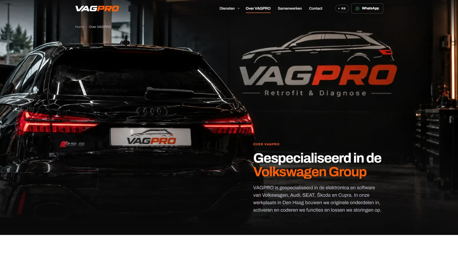 Over VAGPRO-pagina op desktop