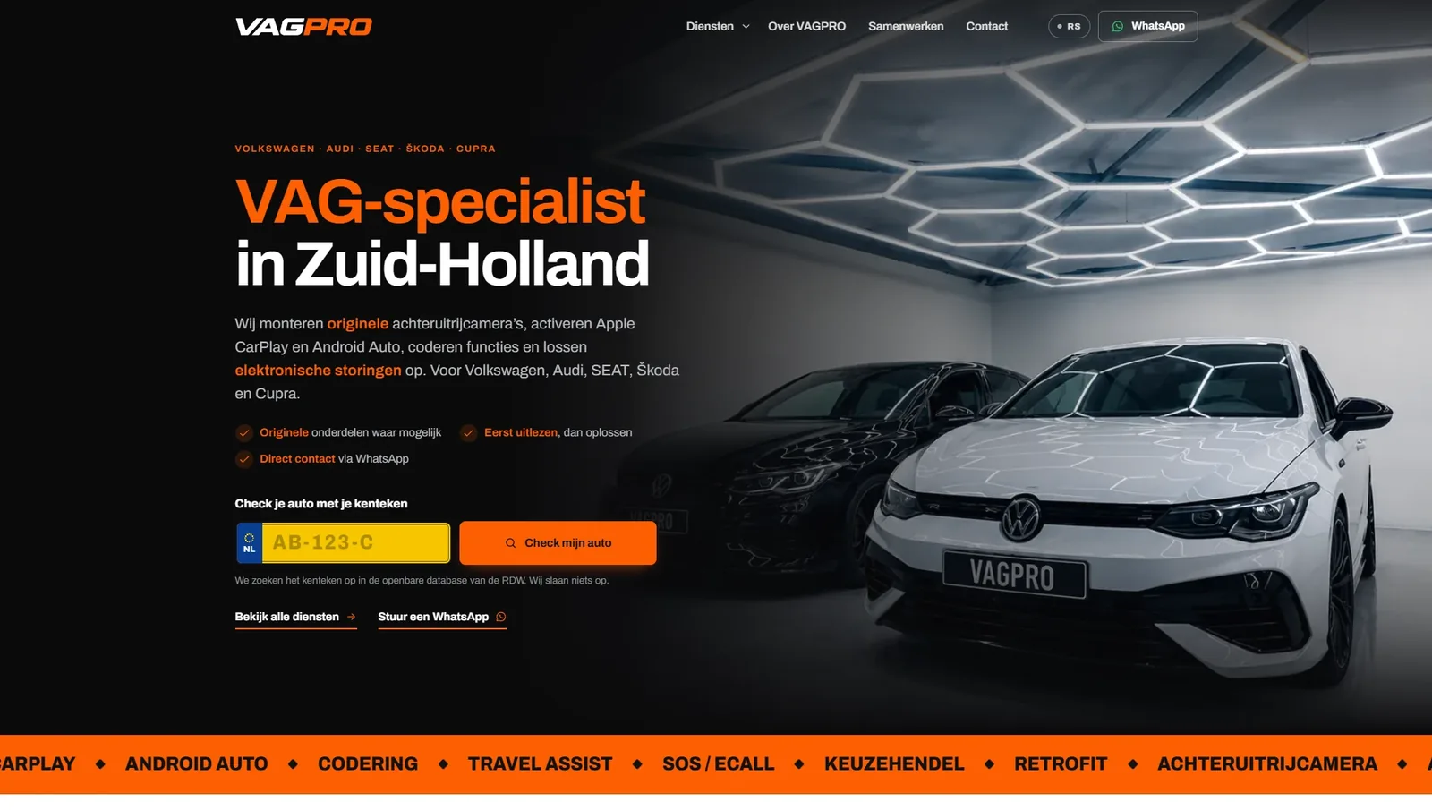 Homepage van VAGPRO op desktop